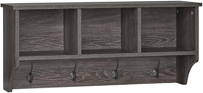 RiverRidge Home Woodbury Collection Cubbies and Hooks Wall Shelf, Dark by RiverRidgeHome
