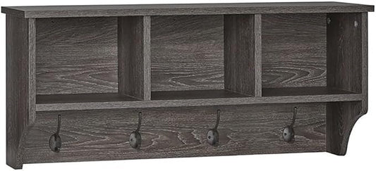 RiverRidge Home Woodbury Collection Cubbies and Hooks Wall Shelf, Dark by RiverRidgeHome