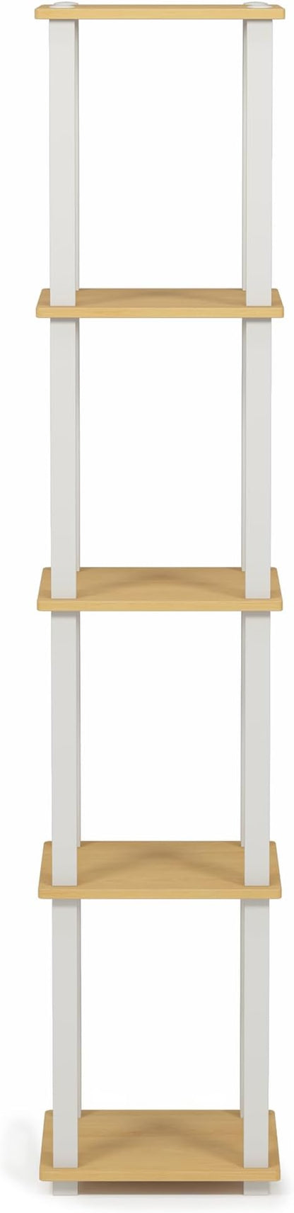 FURINNO Turn-S-Tube 5-Tier Corner Square Rack Display Shelf, Beech/White - Image 6