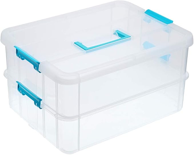 BTSKY 2 Layer Stack & Carry Box, Plastic Multipurpose Portable Storage by BTSKY
