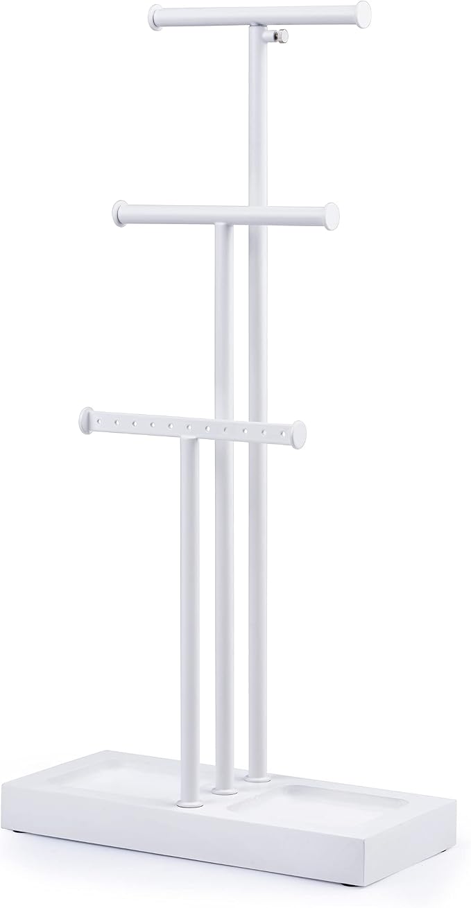Love-KANKEI Jewelry Tree Stand White Metal and Wood Base Large Storage Jewelry by Love-KANKEI