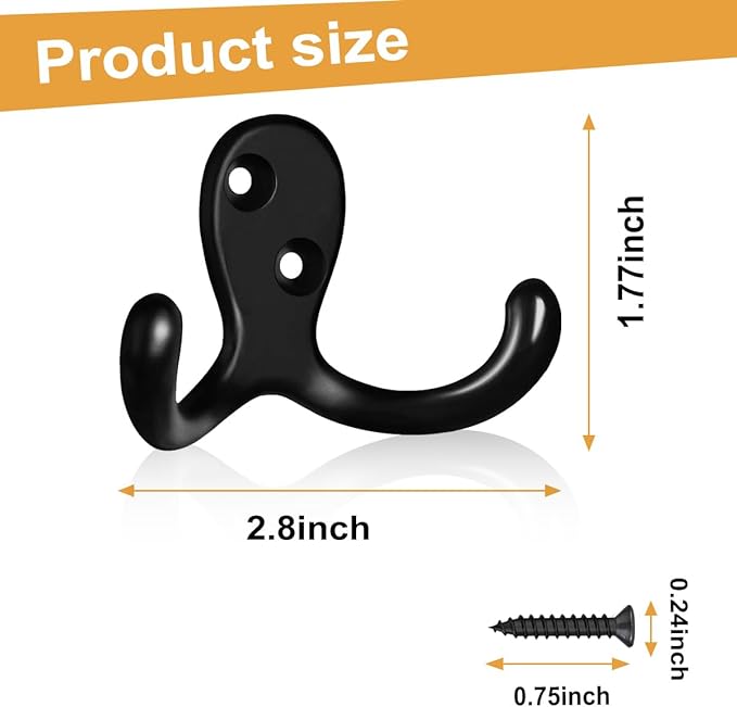 10 Pack Coat Hooks Wall Hooks for Hanging, Heavy Duty Double Prong Metal Hook - Image 7