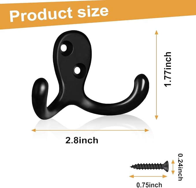 25 Pack Coat Hooks Wall Hooks for Hanging, Heavy Duty Double Prong Metal Hook - Image 6