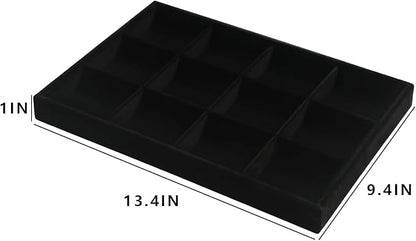Coward 2PC Black Velvet Stackable 12 Grids Jewelry Organizer Tray Bracelet - Image 5