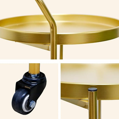 TRIROCKS 18 * 31" H Round Gold 3-Tier Rolling Bar Cart - Image 3