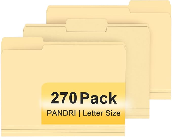 File Folder, PANDRI 270 Pack File Folder, 1/3 Cut Tab, Letter Size, Filing by PANDRI