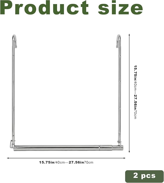 2 Pack Hanging Closet Rod Stainless Steel, Adjustable Width & Height 16–27.5 in - Image 6