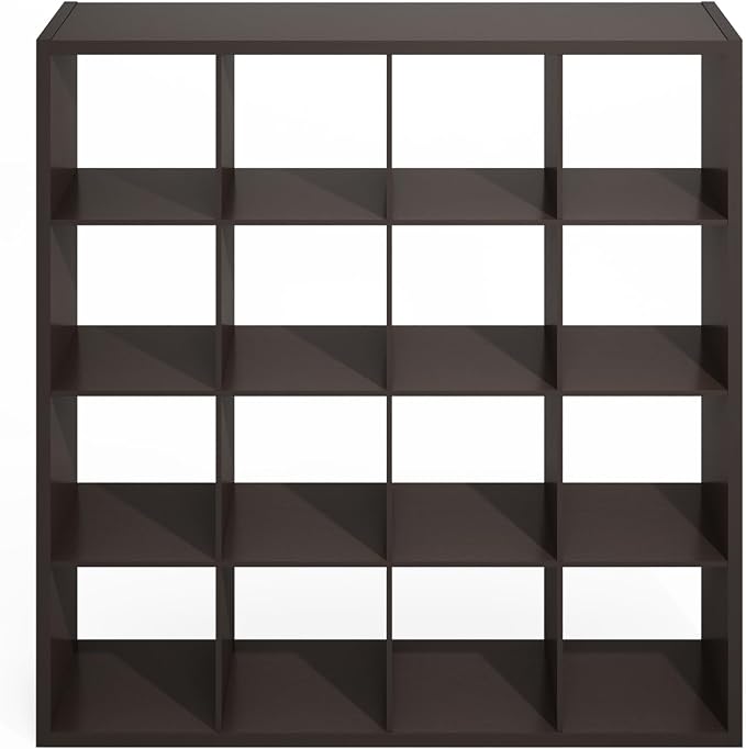 Furinno Simple 16-Cube Storage Organizer, Display Shelf, Dark Oak | Extra Thick - Image 8