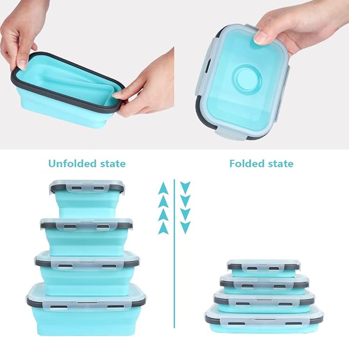 Set of 4 Collapsible Foldable Silicone Food Storage Containers, Ktichen - Image 4