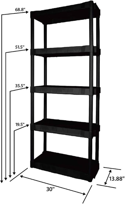 5-Tier Black PP Storage Shelf 30×13.88×68.8in 350lbs Garage Basement Closet | - Image 2