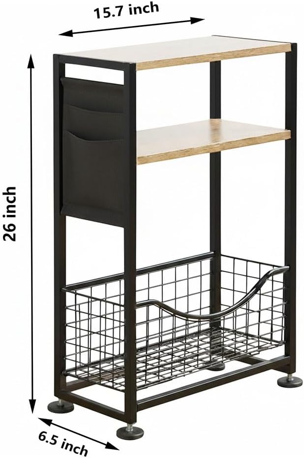 Skinny Side Table with Storage, 3 Tier Slim Side Tables - Image 2