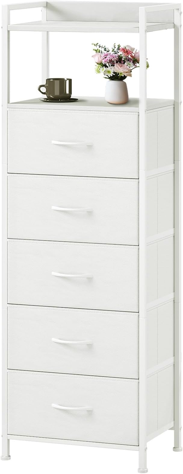 Somdot Tall Nightstand with 5 Drawers, Vertical Fabric Dresser by Somdot