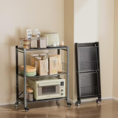 Folding Storage Shelves No Assembly, 3 Tier Metal Foldable Shelves by Unknown