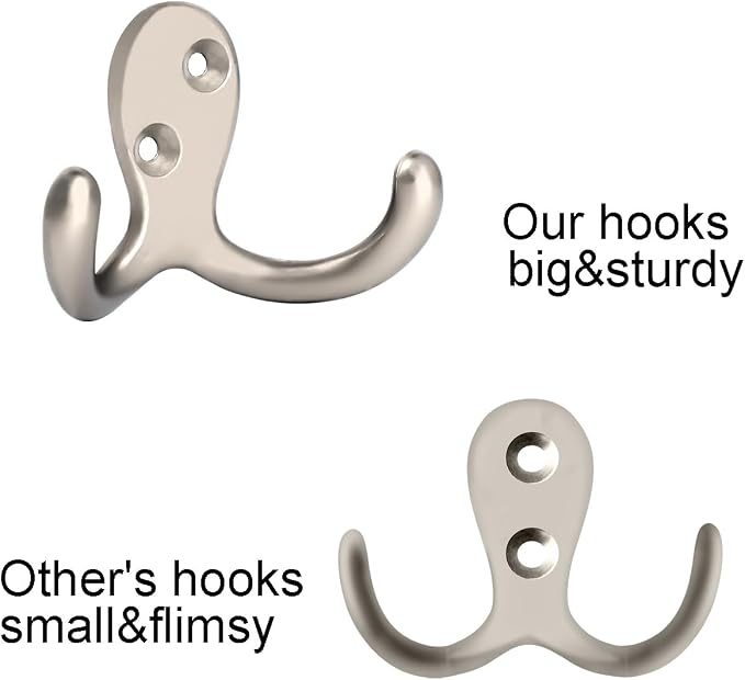 IBosins 16 Pack Heavy Duty Double Prong Coat Hooks Wall Mounted - Image 3