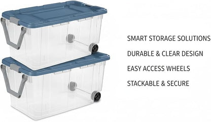 160 Quart Extra Large Clear Rolling Storage Bins 2-Pack, - Image 3