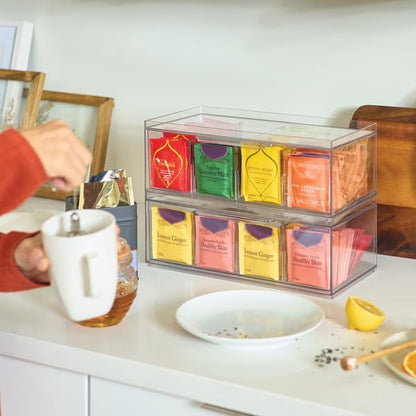 iDesign XL Tea Bag Organizer, 4-Section Clear Stackable, Storage Drawer - Image 3