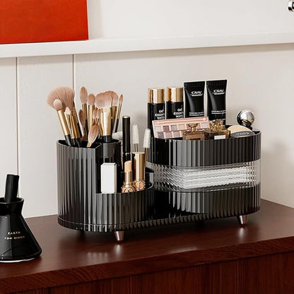 Rotating Vanity Organizer with Brush Holder and Drawer, 3 Layer Cosmetic - Image 3
