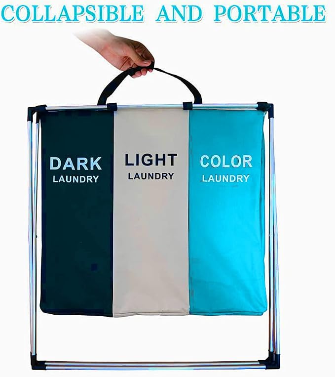 Laundry Cloth Hamper Sorter Basket Bin Foldable 3 Sections - Image 3