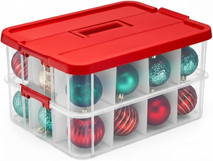 Tribello 2-Layer Christmas Ornament Storage Box Plastic by Tribello
