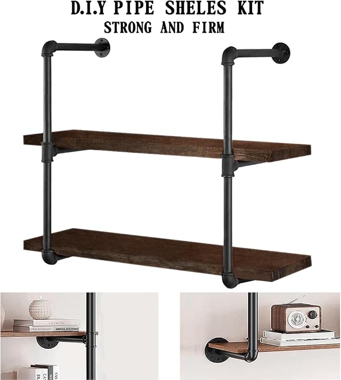 HITOMEN Industrial Iron Pipe Shelves, 2 Set 3-Tier, DIY Open Bookshelf Bookcase - Image 5