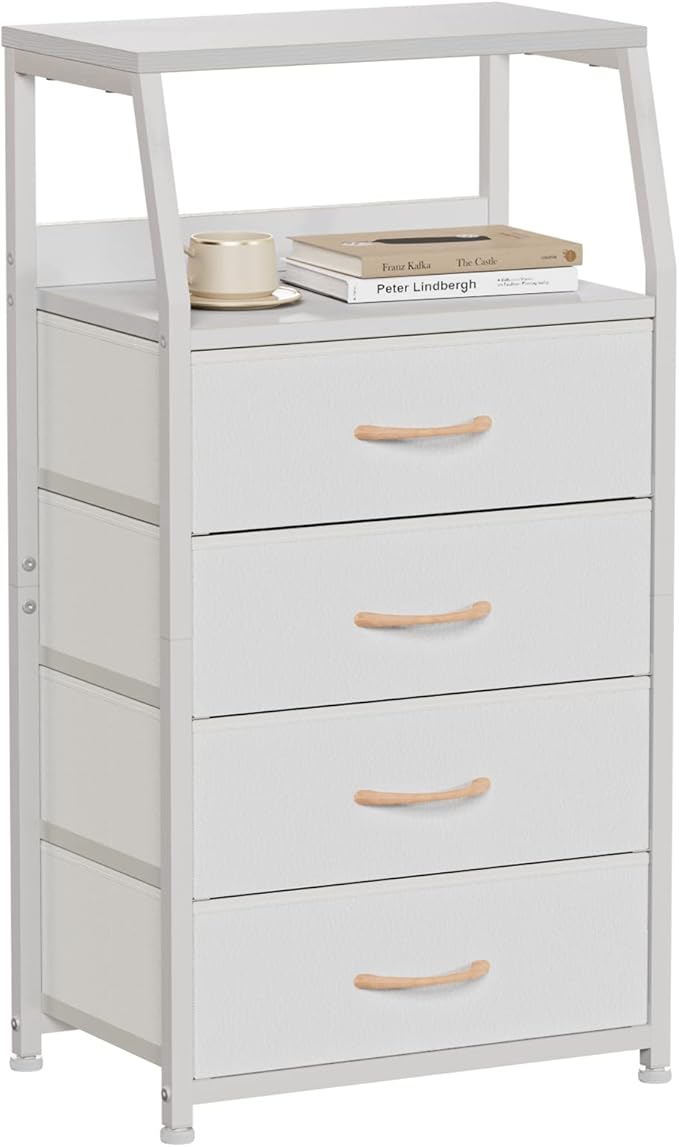 Furnulem Tall Nightstand with 4 Fabric Drawers, Small Dresser by Furnulem