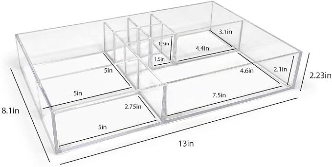 Isaac Jacobs 8-Compartment Clear Acrylic Drawer Organizer, School & Office - Image 2