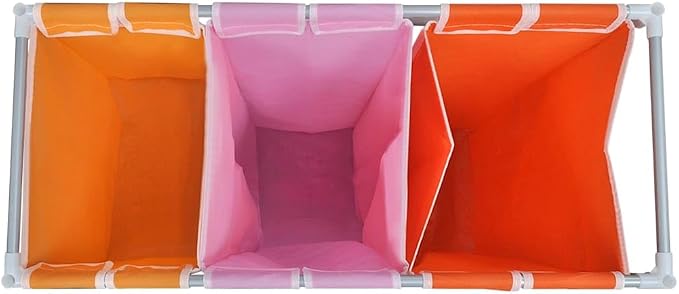 3-Section Laundry Sorter Hamper Set, Heavy Duty Iron Frame Laundry Organizer - Image 6