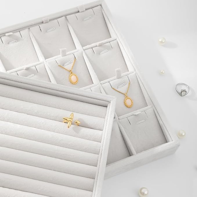 Velvet Ring Display Tray, Stackable Muilt Slot Rings Ear Stud Storage Tray - Image 9