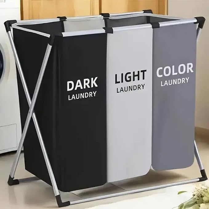 Laundry Basket Sorter, 3-Section Laundry Basket Organizer, Foldable - Image 3