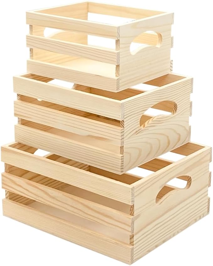 Set of 3 Wooden Pallet Crates Nesting Unfinished Wood Trays Storage - Image 3