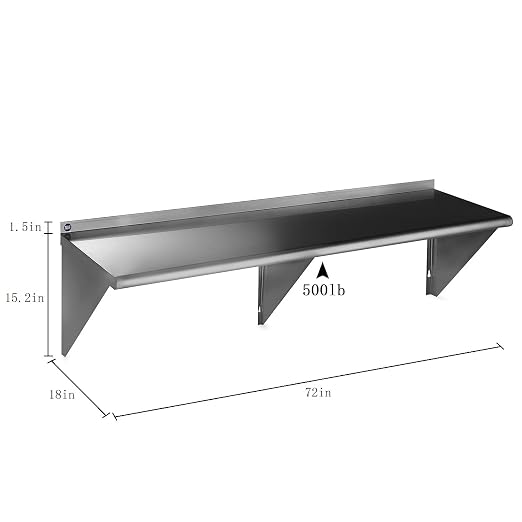 ROCKPOINT Stainless Steel Shelf 18 x 72 Inches 500lb, NSF Metal Commercial - Image 3