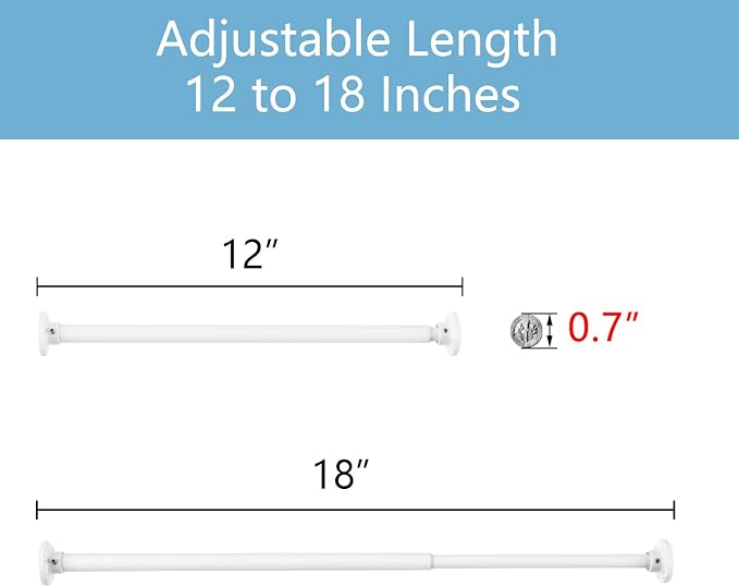 TYRON Smallest Closet Rods for Hanging Clothes, 1/2" Diameter, 12-18 In. | White - Image 5