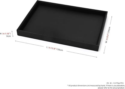 Black PU Leather Jewelry Display Flat Tray Ring Necklace Watch Organizer - Image 3