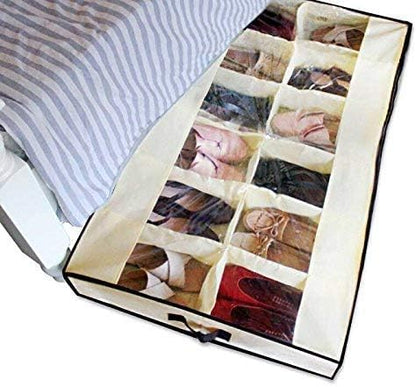 Men/Women Adults 12 Cells See Through Underbed Shoe Storage Bag Organizer - Image 2