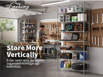 Finnhomy 8-Tier Wire Shelving Unit Adjustable Steel Wire Rack Shelving - Image 4