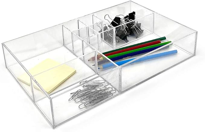 Isaac Jacobs 8-Compartment Clear Acrylic Drawer Organizer, School & Office - Image 3