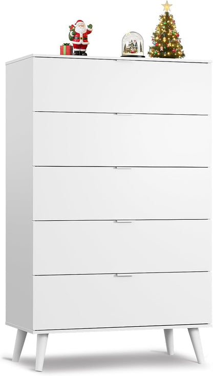 WLIVE 5 Drawer Dresser for Bedroom, Tall Wooden Dresser, Chest of Drawers for by WLIVE