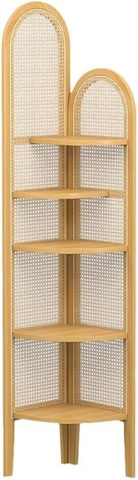 5-Tier Corner Shelf Bookcase, Fan-Shaped Corner Shelf Unit, Wood Frame & Resin by Miusocal