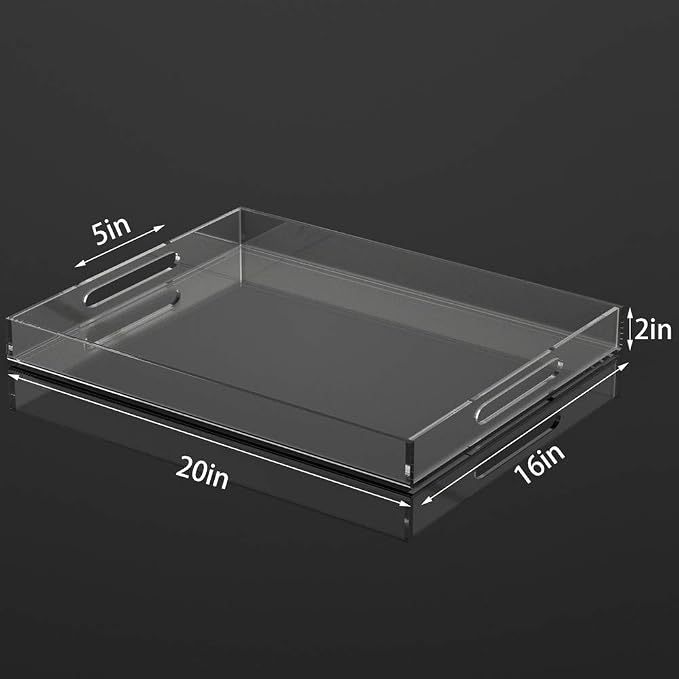NIUBEE Acrylic Serving Tray 16x20 Inches -Spill Proof- Clear Decorative Tray - Image 2