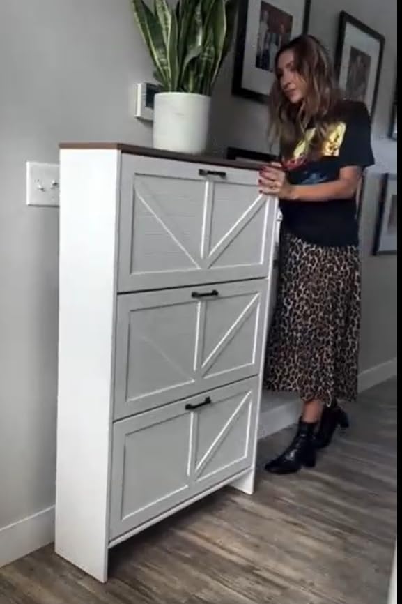 Nicetree Shoe Cabinet, 3 Flip Drawers & Adjustable Shelves, Ultra Slim - Image 9