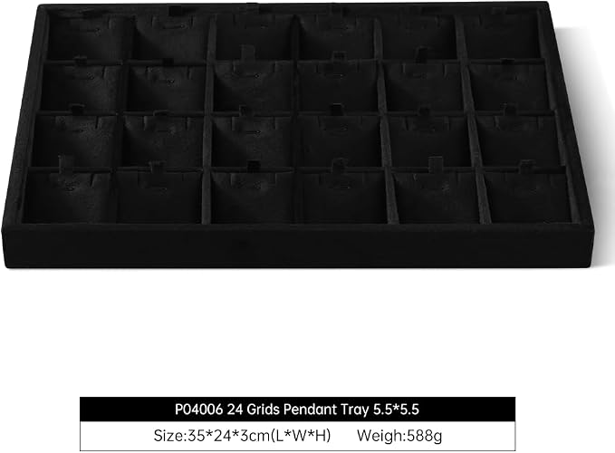 Velvet Necklace Display Tray, Stackable 24 Grid Insert Pendant Necklaces - Image 2