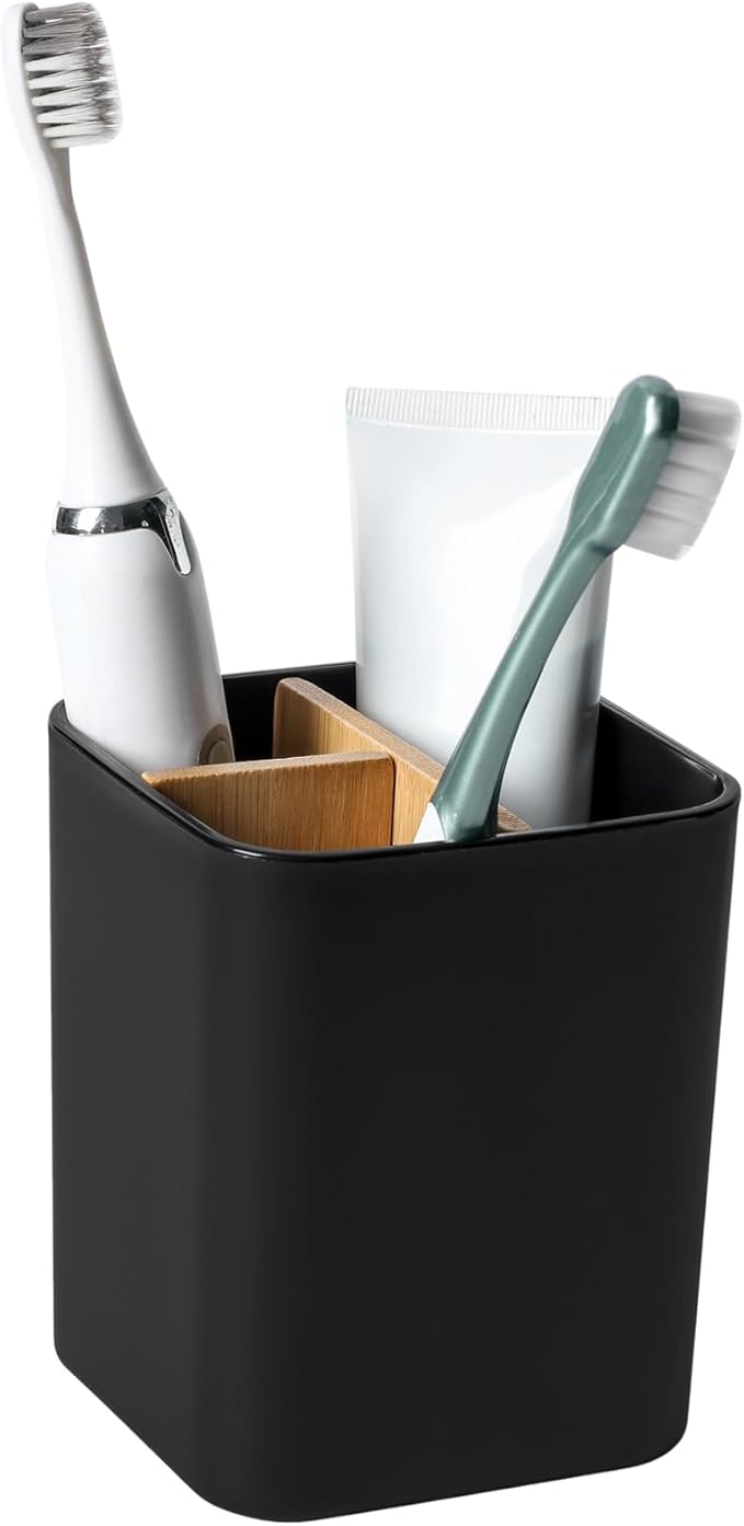 Bamboo Toothbrush Holder for Bathrooms, 3 Slots Toothbrush and Toothpaste by Heagoale