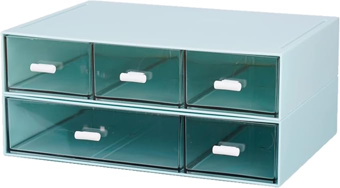 Desktop Organiser with 5 Drawers, Stackable Plastic Storage Box on Desk - Image 4