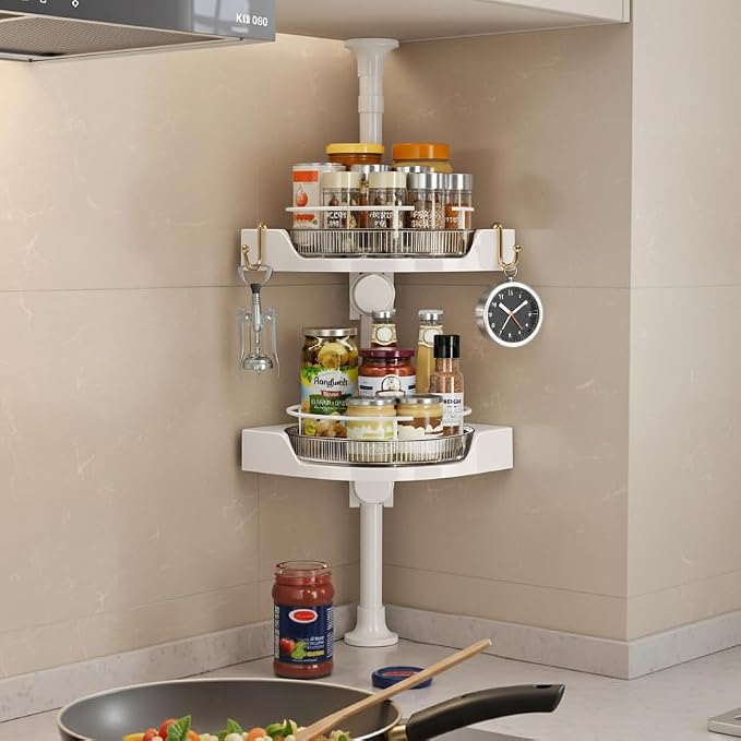 Standing Spice Rack Organizer, Counter Corner Double Tier Lazy Susan, Height by ADEVZO