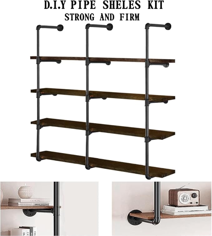 HITOMEN Industrial Iron Pipe Shelves, 3 Set 5-Tier, DIY Open Bookshelf Bookcase - Image 5