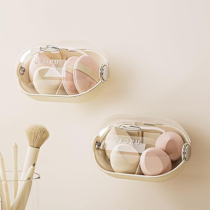 Makeup Sponge Storage Case Wall-Mounted No-Drill Makeup Sponge Holder 2-Tier - Image 6
