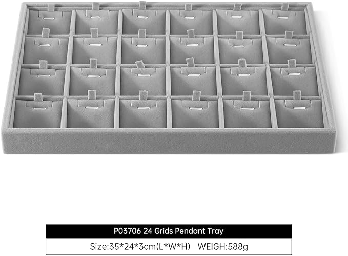 Velvet Necklace Display Tray, Stackable 24 Grid Insert Pendant Necklaces - Image 2