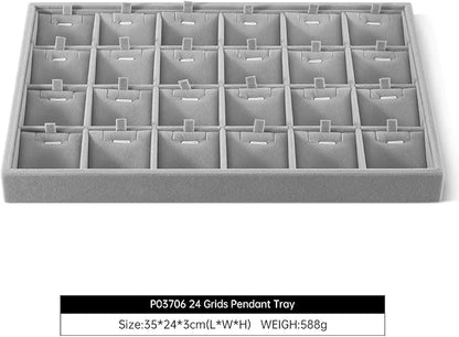 Velvet Necklace Display Tray, Stackable 24 Grid Insert Pendant Necklaces - Image 2