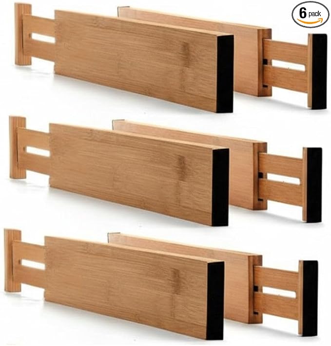 6 Pack Bamboo Kitchen Drawer Dividers, Expandable Drawer Separators Splitter by Unknown