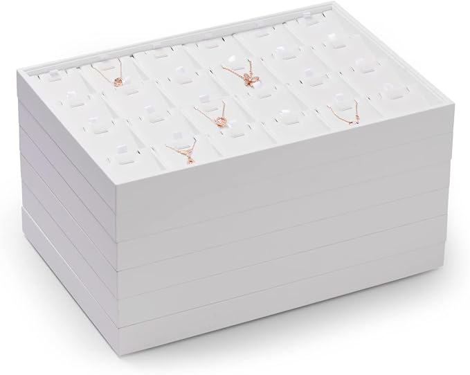 Oirlv Premium White Leather Stackable Jewelry Tray Ring Holder Organizer - Image 9